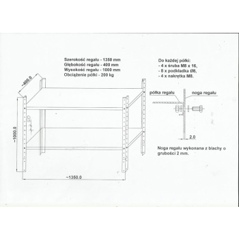 REGAŁ METALOWY 100X135X60 2 PÓŁKI