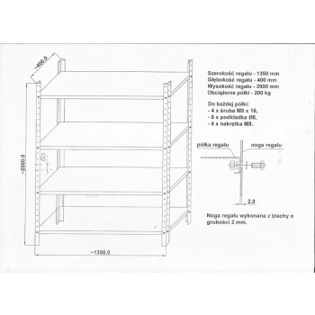 REGAŁ METALOWY 200X135X40 5 PÓŁEK