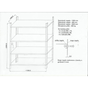 REGAŁ METALOWY 200X135X40 4 PÓŁKI