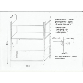 REGAŁ METALOWY 200X135X60 4 PÓŁKI